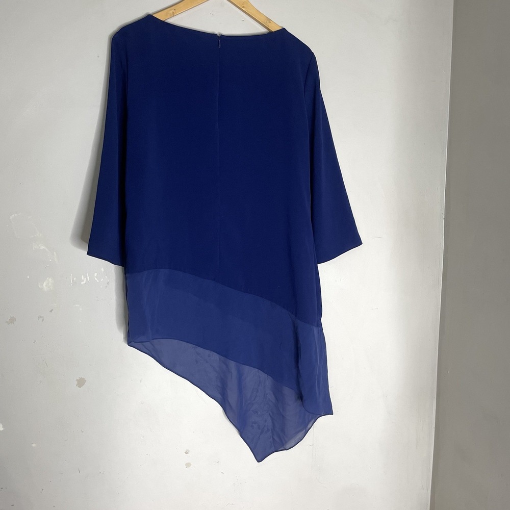 St. John Blue Asymmetrical Tunic with‎ Silk Trim Lagenlook Size Large - Picture 3 of 7